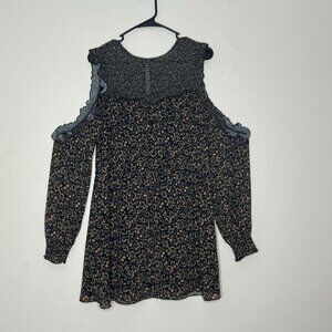 Tularosa Sabrina Ruffle Cold Shoulder Floral Chiffon Mini Dress Size Medium